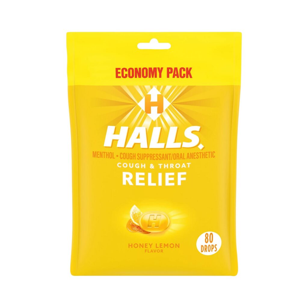 HALLS Relief Honey Lemon Cough Drops, Economy Pack, 80 Drops